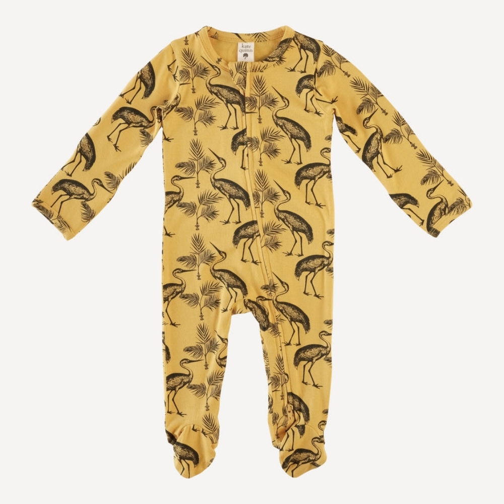 Kate Quinn NB 0/3, 3/6, 6/9 Long Sleeve Zipper Footie Crane and Palm Bamboo